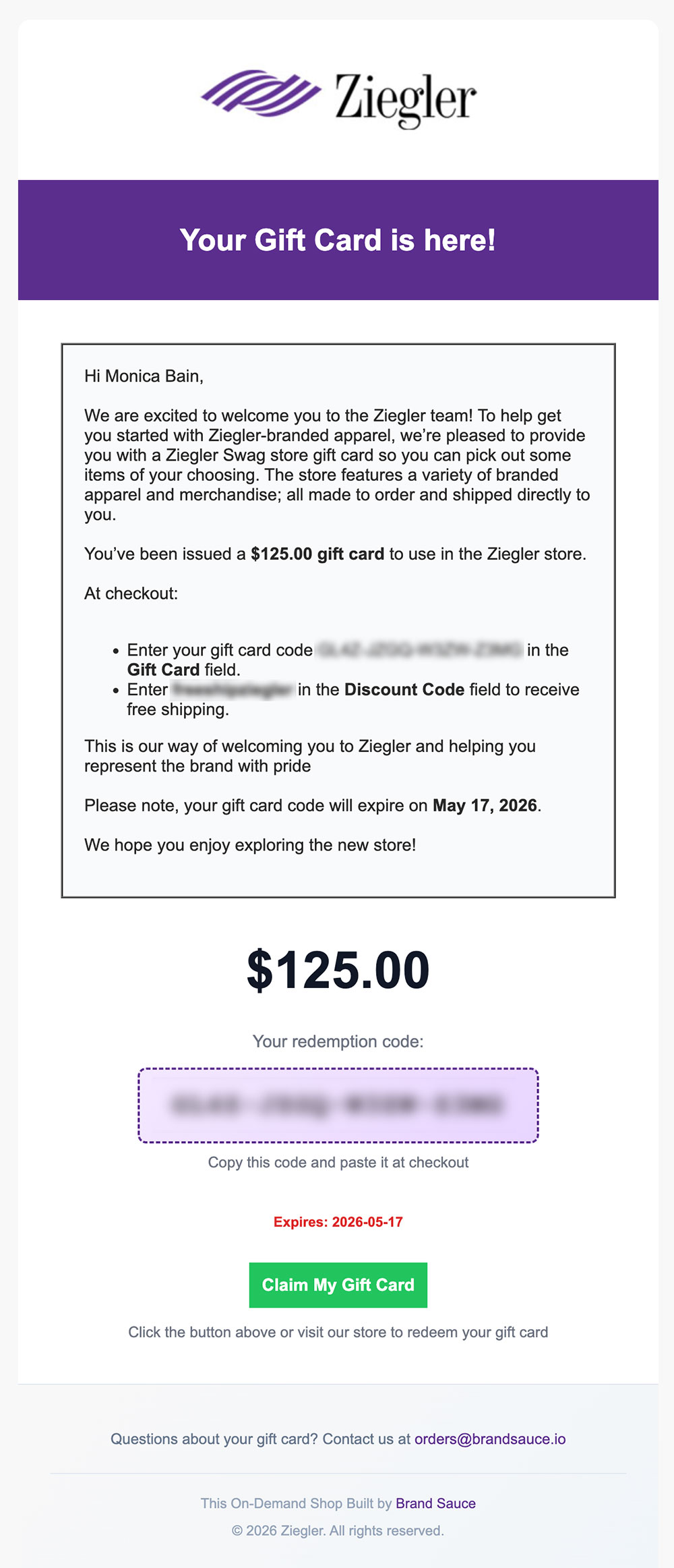 Ziegler Gift Card