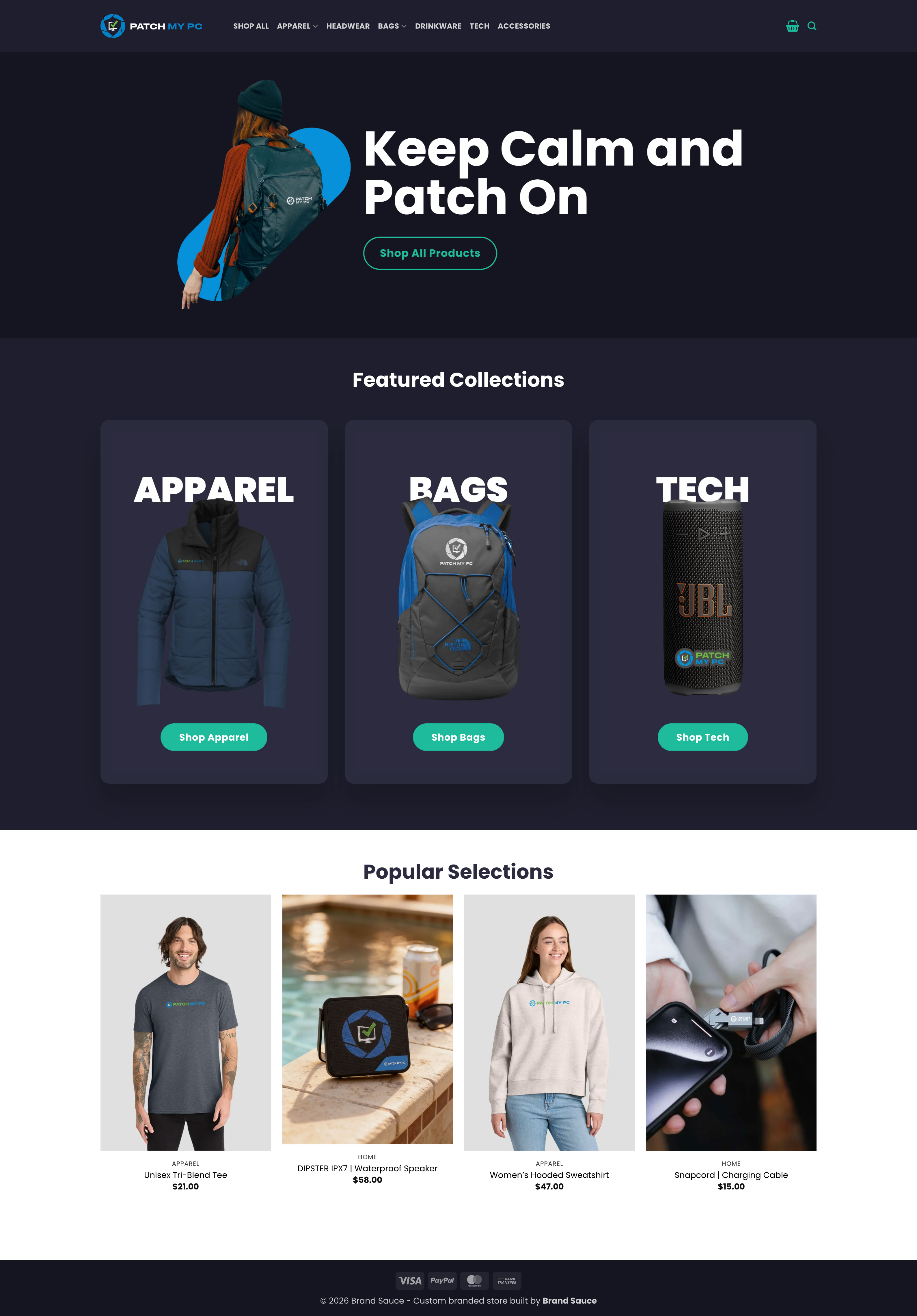 Brand Sauce company merch store example